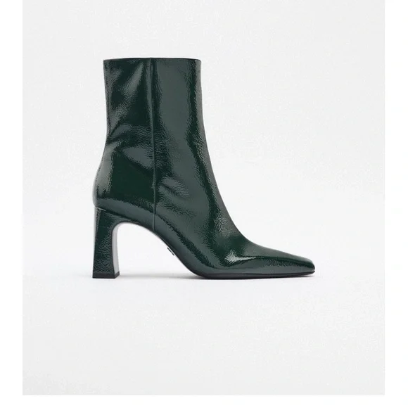 Zara Square Toe Patent Bootie Black Size 37 New without tag - Picture 5 of 10